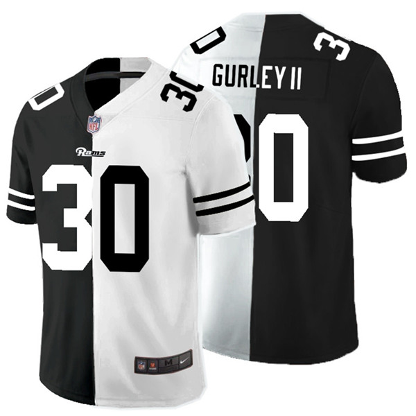 Men's Los Angeles Rams #30 Todd Gurley II Black White Split 2020 Stitched Jersey